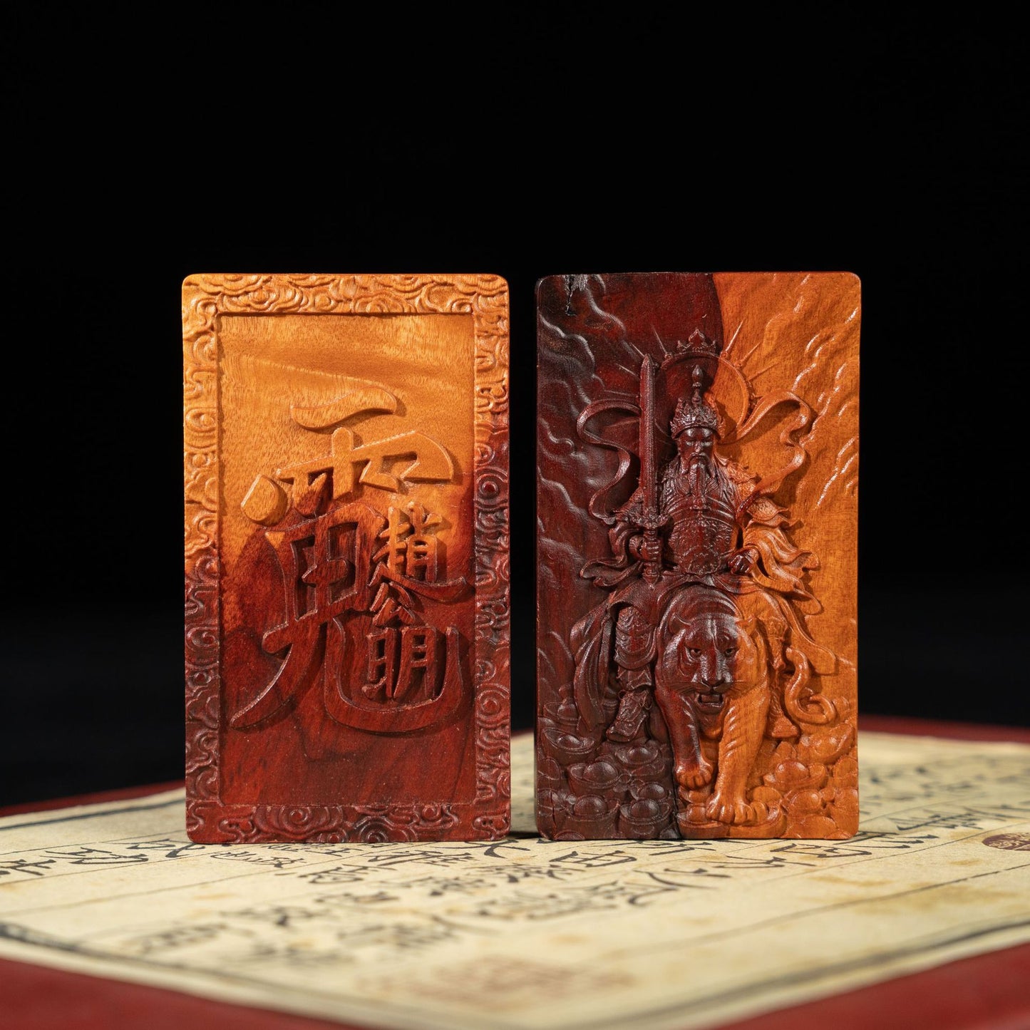 Lightning strike jujube wood double-sided carving Zhao Gongming (God of Wealth) talisman Taoist artifact pendant