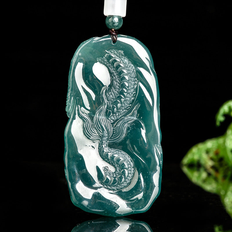 (Unique) Natural Jade Feng Shui Dragon Pendant Carved by a Famous Master