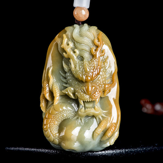 (Unique)Natural Jade Dragon King Pendant Carved by a Famous Master