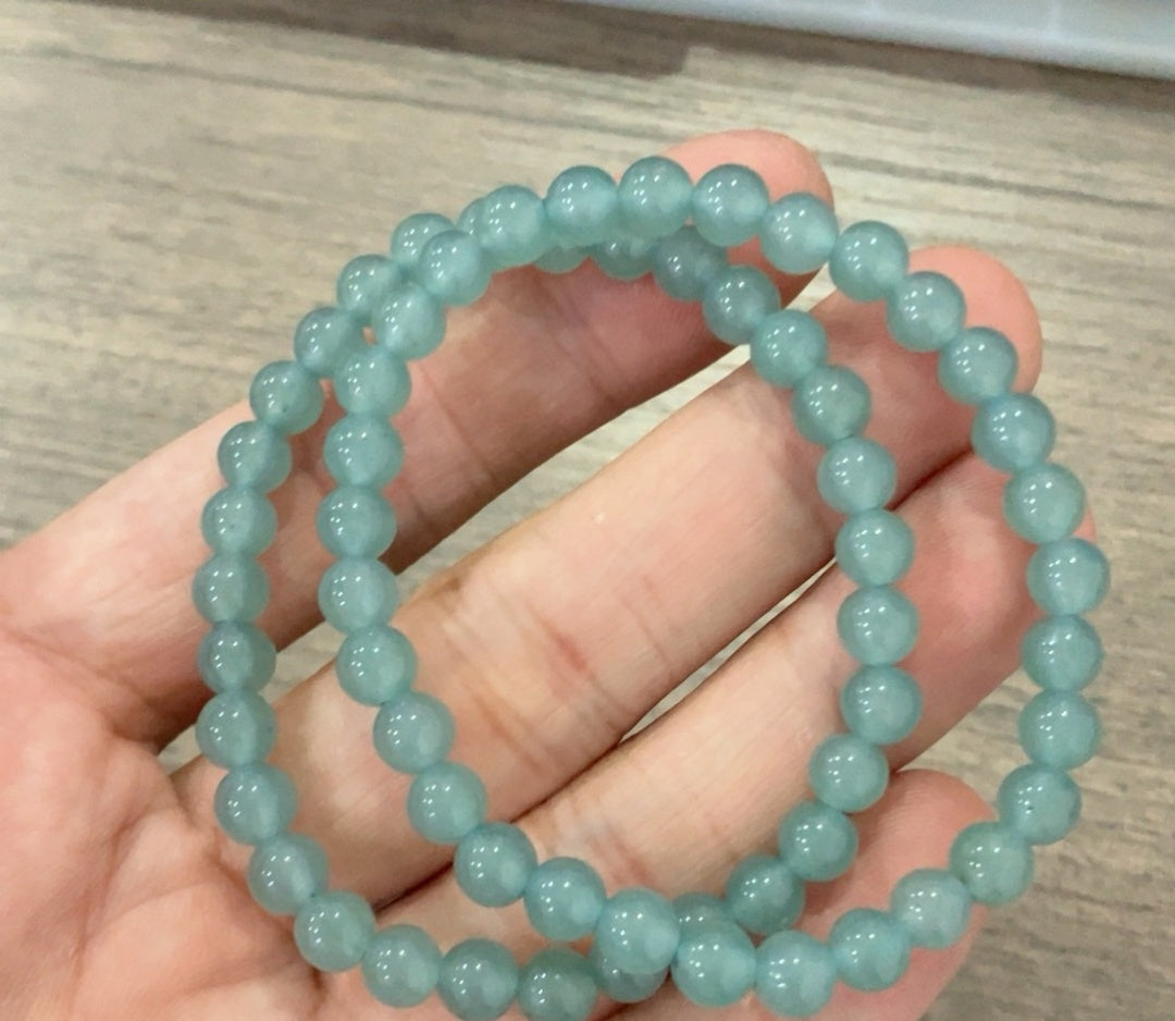 Natural Grade A Blue Water Jadeite(6mm)  Light blue round bead bracelet