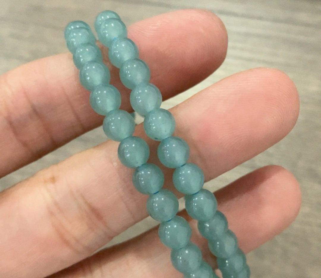 Natural Grade A Blue Water Jadeite(6mm)  Light blue round bead bracelet