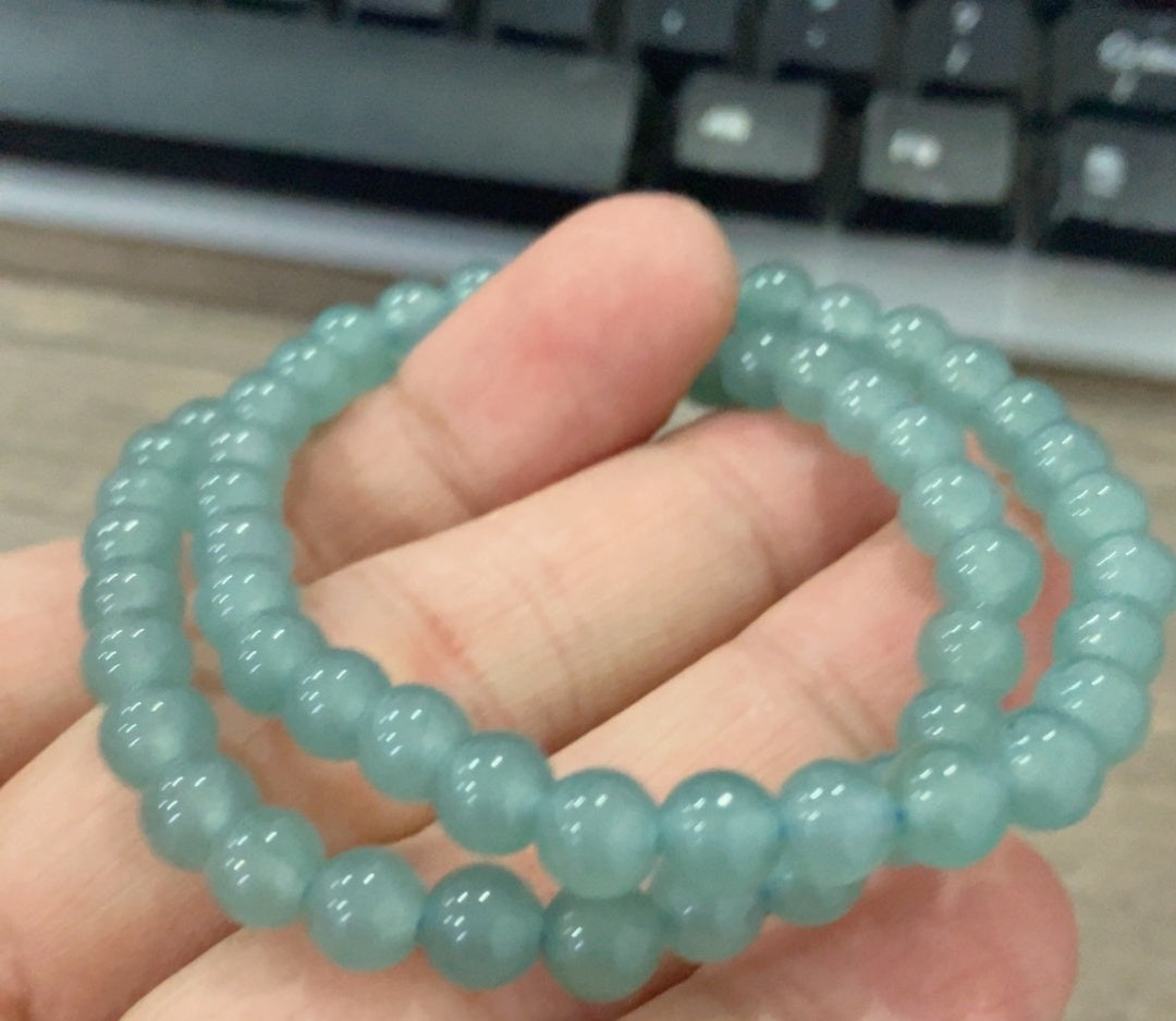 Natural Grade A Blue Water Jadeite(6mm)  Light blue round bead bracelet