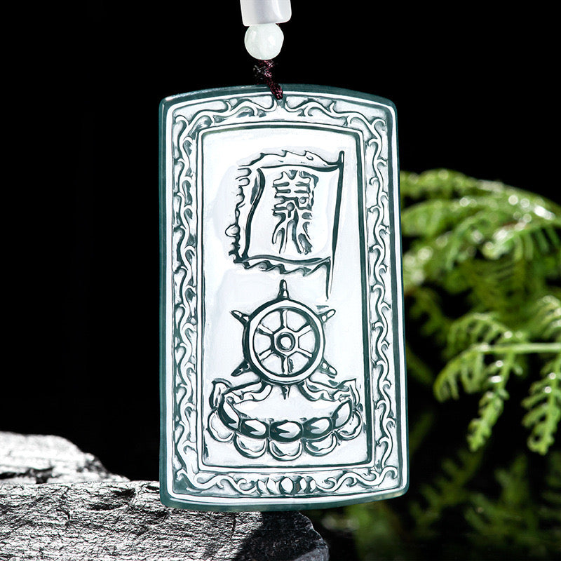 (Unique) Natural jadeite Guan Gong dragon pendant carved by a famous master