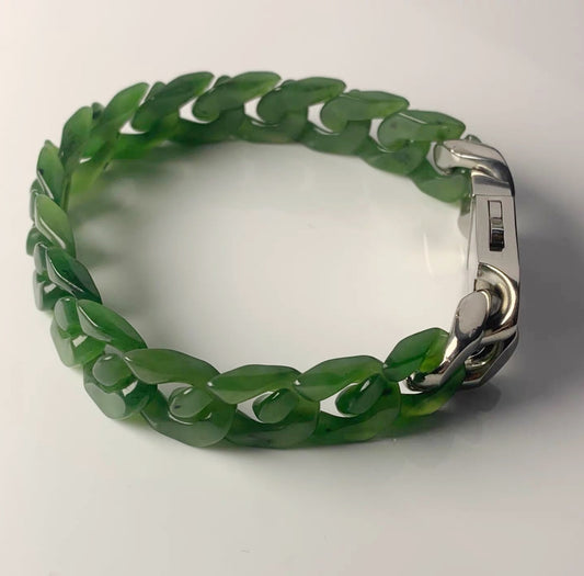 Natural Hetian Jade high-quality dark green&apple green fashionable Cuban bracelet