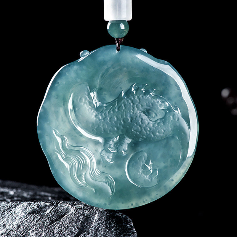 (Unique) Natural Jade Dragon King Round Pendant Carved by a Famous Master