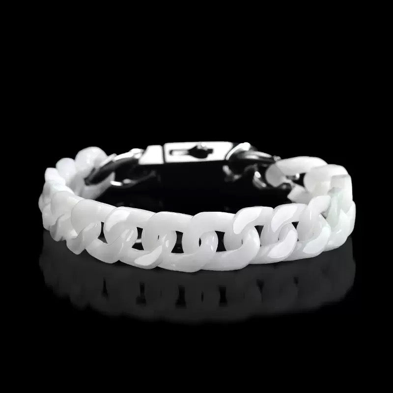 Natural Grade A burma jade Jadeite Trendy Cuban Bracelet Titanium Steel Buckle