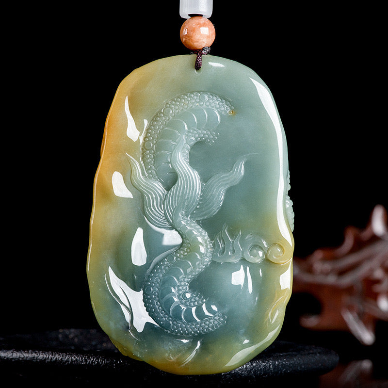 (Unique) Natural Jade Dragon King & Dragon Ball Pendant Carved by a Famous Master