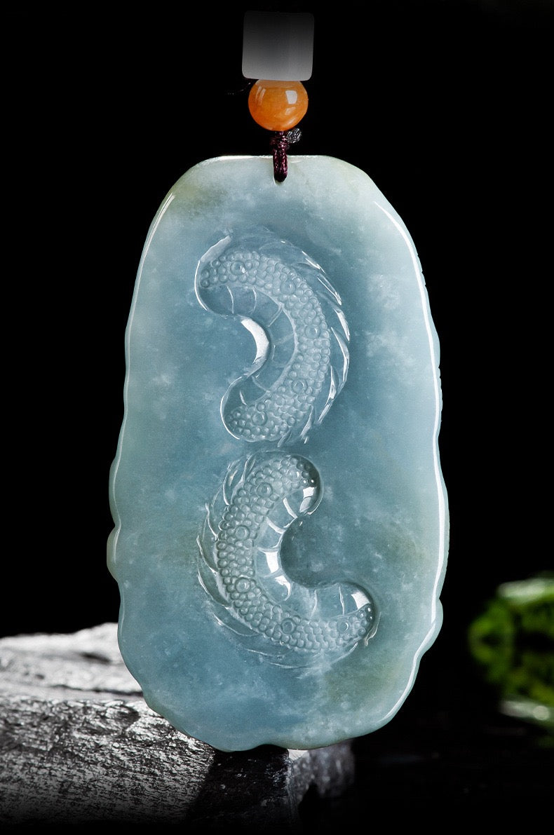 (Unique) Natural Jadeite 3D Dragon King & Double Dragon Ball Pendant Carved by a Famous Master