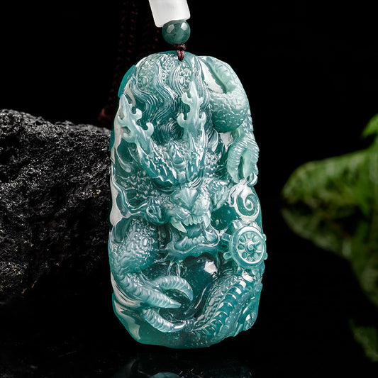 (Unique) Natural Jade Feng Shui Dragon Pendant Carved by a Famous Master