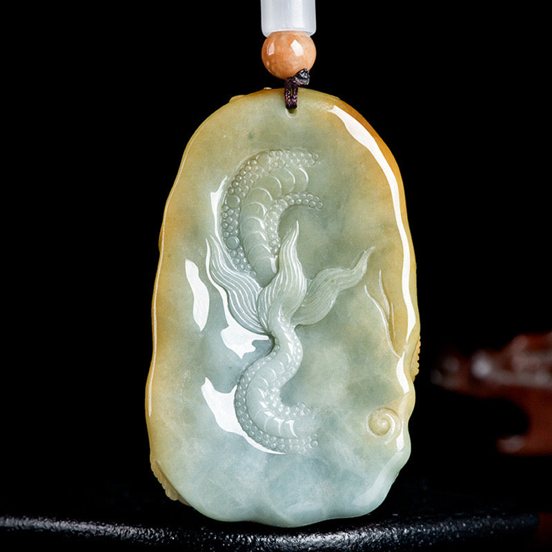 (Unique)Natural Jade Dragon King Pendant Carved by a Famous Master