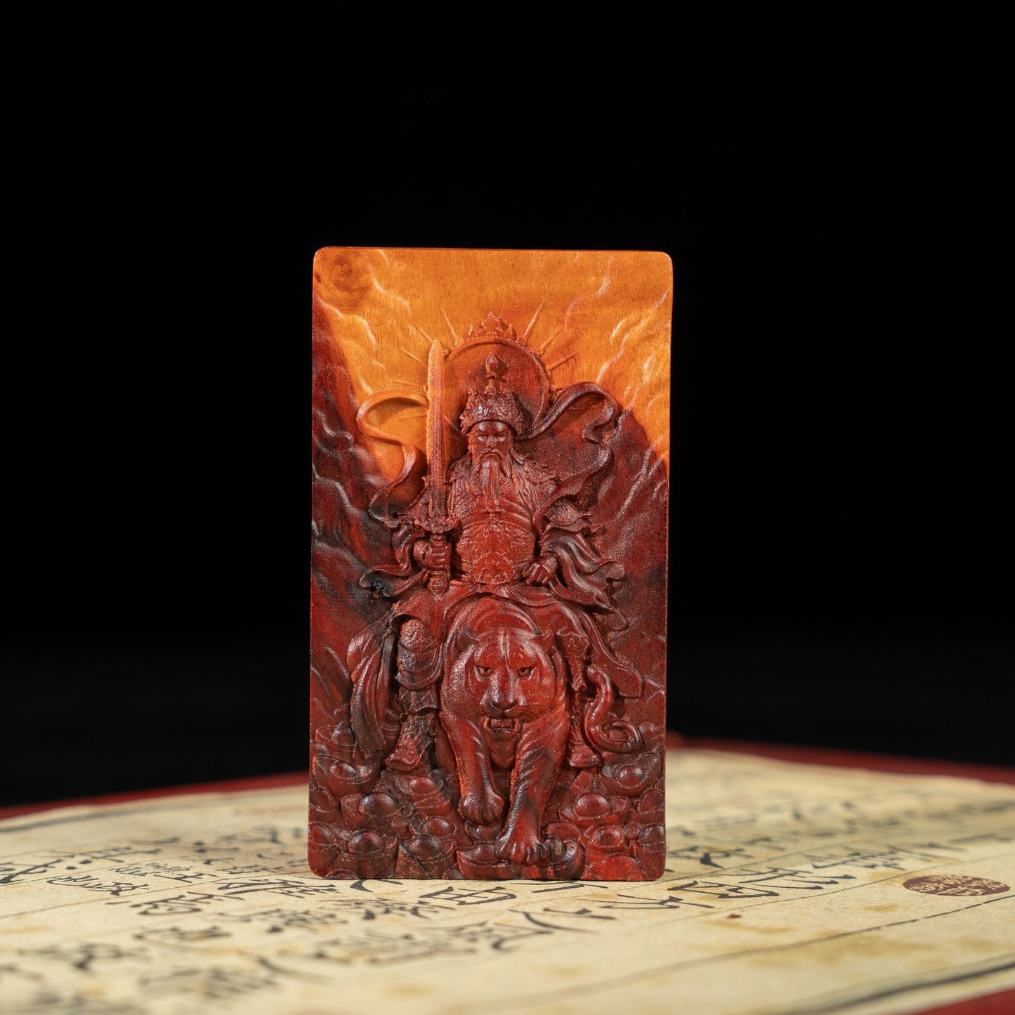 Lightning strike jujube wood double-sided carving Zhao Gongming (God of Wealth) talisman Taoist artifact pendant
