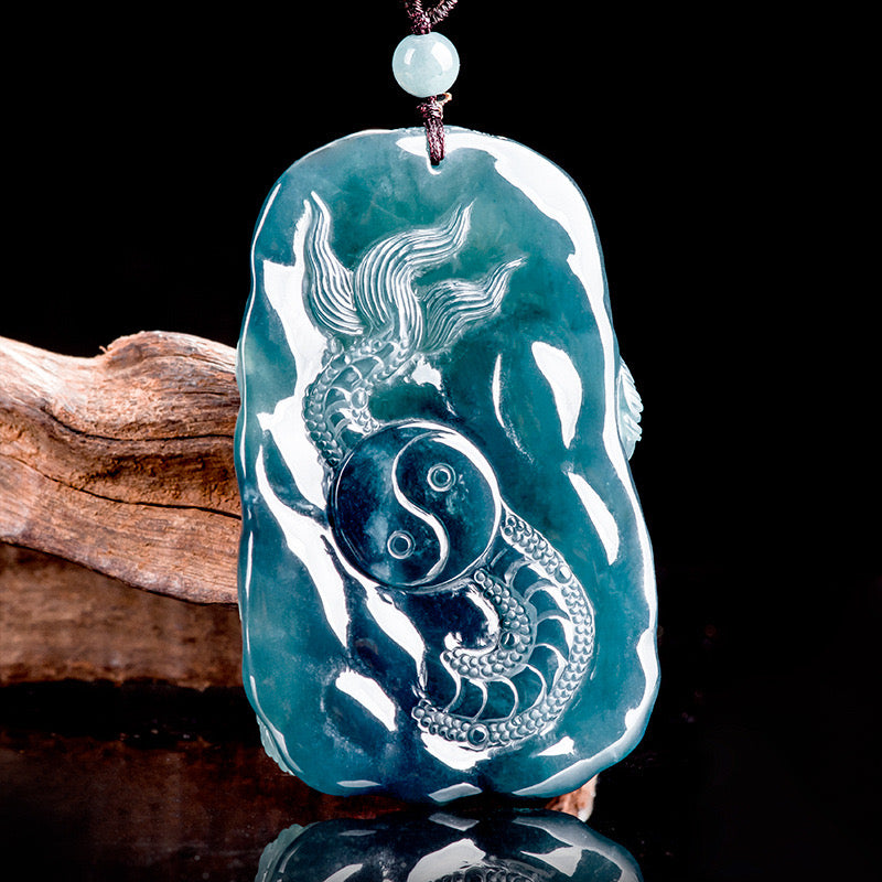 (Unique) Natural Jadeite 3D Dragon King Pendant Carved by a Famous Master
